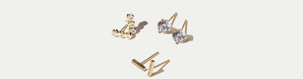 Pearl & Crystal Gold Stud Earrings for Women Screw Back Earrings by PAVOI