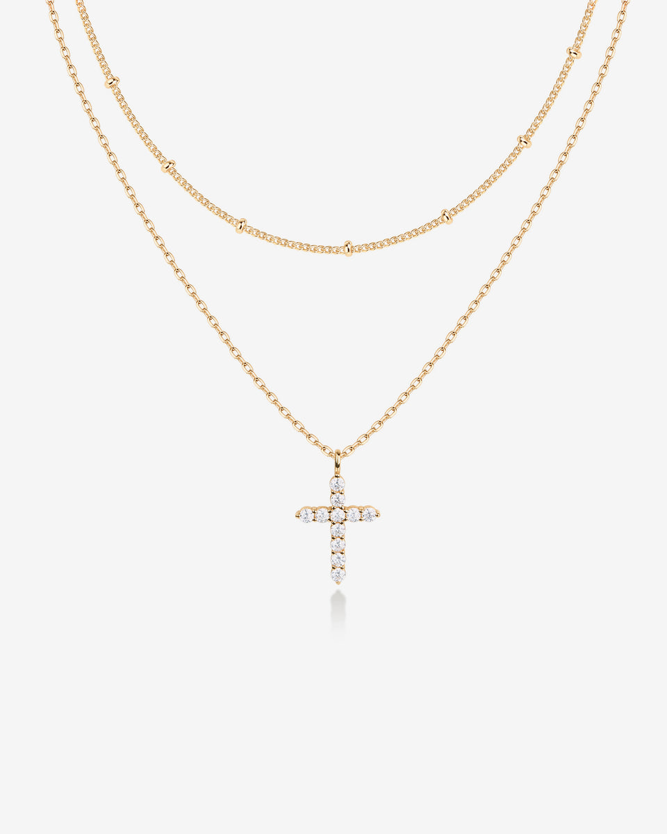  PAVOI 14K Gold Plated CZ Cross Necklace for Women, Elegant  Layered Cross Pendant