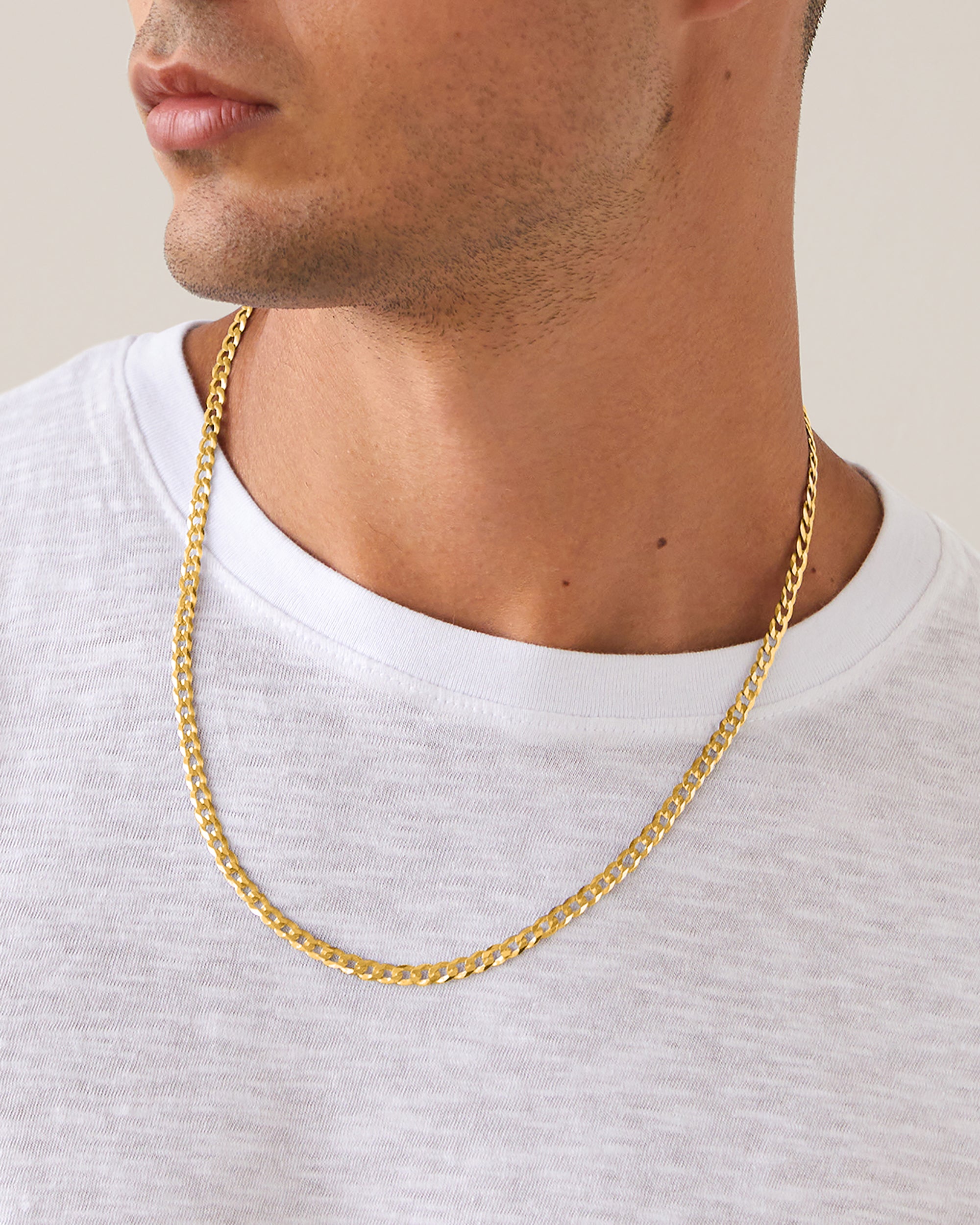 Double Flat Curb Chain Necklace in 10K Hollow Gold Bonded Sterling Silver -  17
